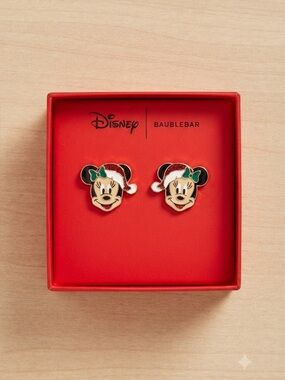 Disney x BaubleBar Minnie Mouse Christmas Santa Hat Stud Earrings Red Box NWT